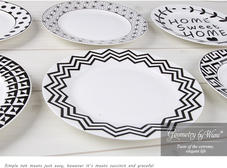 陶瓷骨瓷西餐盤 黑白幾何創意牛排西餐盤子歐式家用骨瓷陶瓷點心平盤餐具套裝批發