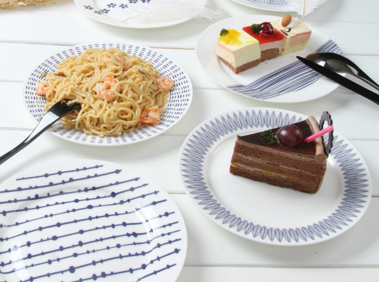 陶瓷骨瓷西餐盘 创意欧式骨瓷西餐盘子 蓝白简约地中海意面平盘圆盘菜
