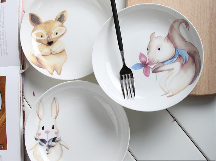 陶瓷骨瓷西餐盤 可愛卡通骨瓷意面盤飯盤 創意深式陶瓷水果盤西餐盤子餐具