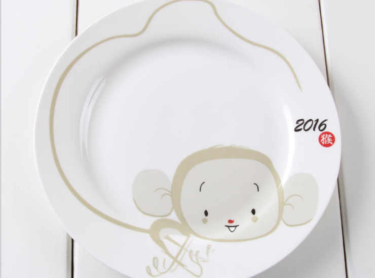 陶瓷骨瓷西餐盤 可愛卡通猴西餐盤子骨瓷牛排盤 歐式創意8寸平盤菜盤餐具套裝批發