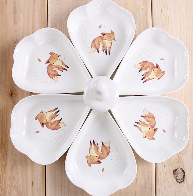 陶瓷骨瓷西餐盘 创意卡通动物陶瓷多格点心水果拼盘 欧式家装干果零食分隔盘批发