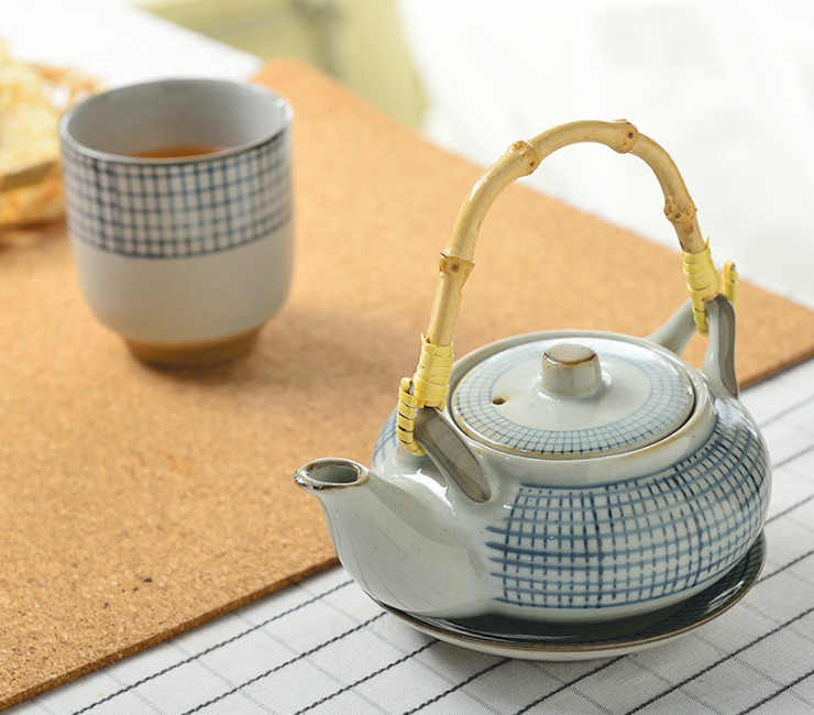 陶瓷杯日韩式汤吞杯茶杯粗陶陶瓷手绘杯格子创意和风陶瓷茶杯