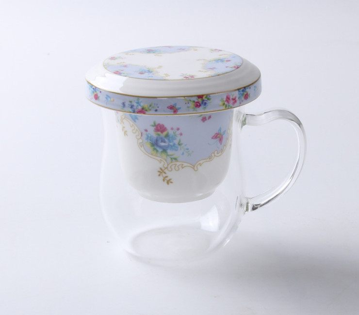 陶瓷花茶杯 創意花茶杯子 陶瓷情侶水杯 耐熱玻璃花茶杯過濾泡茶杯帶蓋子批發