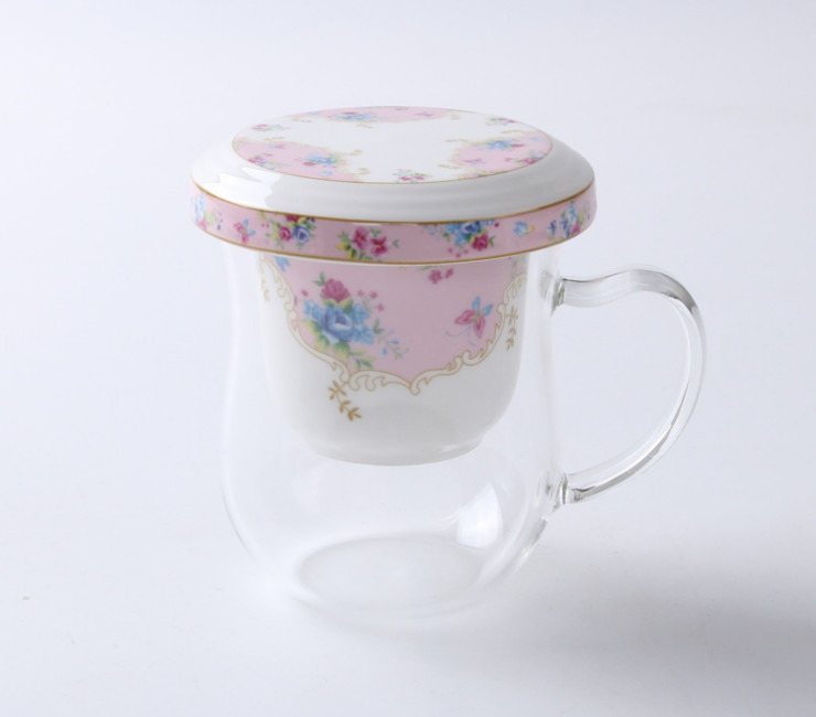 陶瓷花茶杯 創意花茶杯子 陶瓷情侶水杯 耐熱玻璃花茶杯過濾泡茶杯帶蓋子批發