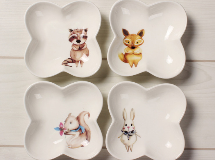 陶瓷骨瓷碟子 可愛動物卡通創意動物四件套佐料調味碟北歐骨瓷禮品餐具套裝