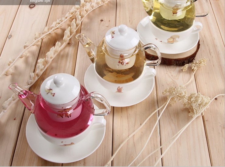 陶瓷骨瓷水具套装 欧式卡通大容量陶瓷玻璃花茶壶 茶座简约水果泡茶花茶具杯壶批发