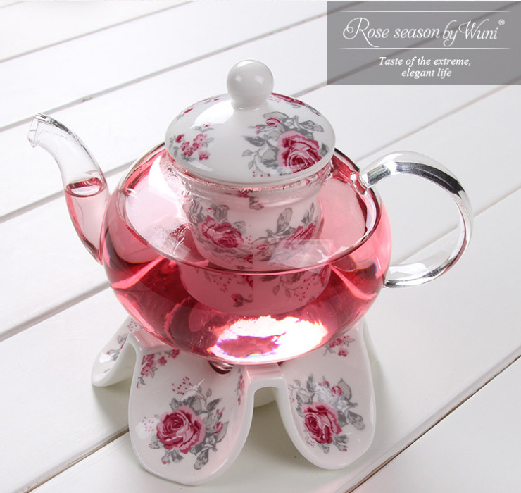 陶瓷花茶壺 耐熱加熱陶瓷玻璃水果花茶壺帶過濾歐式下午茶具送禮生日禮物