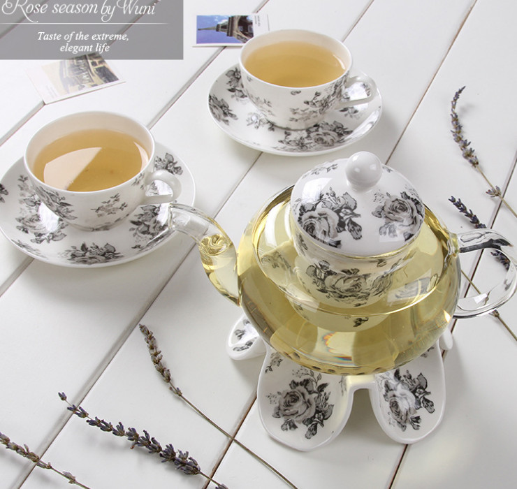 陶瓷花茶壺 耐熱加熱陶瓷玻璃水果花茶壺帶過濾歐式下午茶具送禮生日禮物