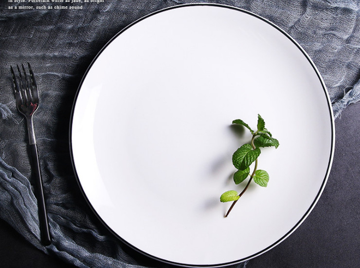 陶瓷餐具盤子家用魚盤創意手繪黑線10英吋西餐盤