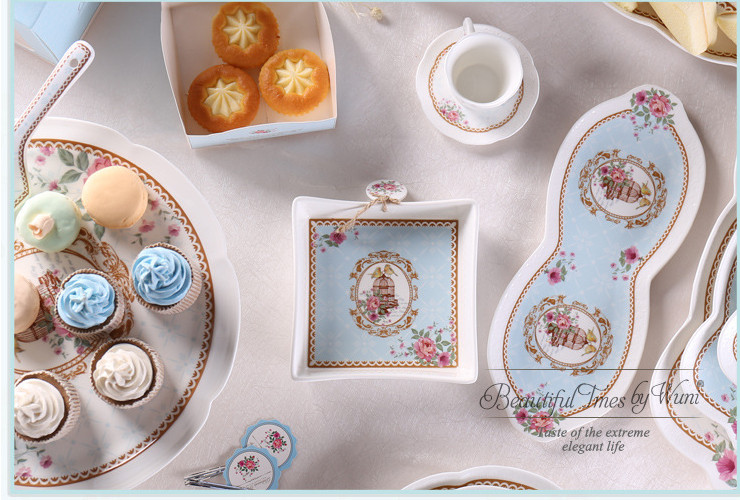 陶瓷餐具套裝 散批歐式餐廳高檔陶瓷餐具套裝 西點咖啡廳層盤烘焙蛋糕盤碗杯碟禮品
