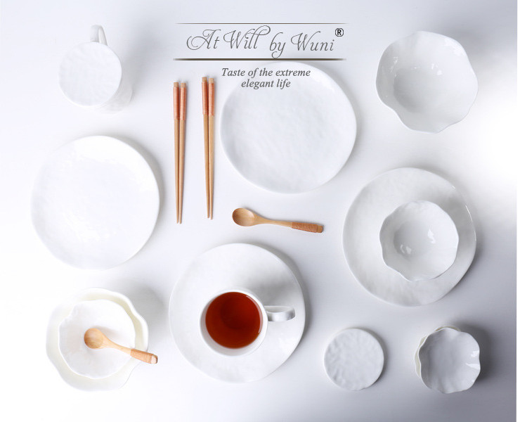 陶瓷餐具套裝 散批主題餐廳高檔純白骨瓷餐具 環保藝術陶瓷碗盤筷勺子散件