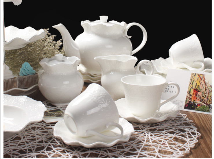 Ceramic Teapot European-Style High-Grade Broken Pattern Simple Coffee Pot British Cafe Ceramic Cupboard Porcelain Teapot Suit Wholesale