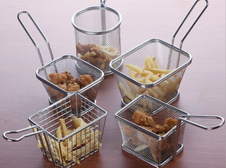 Chicken Snack Baskets 304 Stainless Steel Food Large Fries Snack Baskets Mini Decorated Dish Baskets Fried