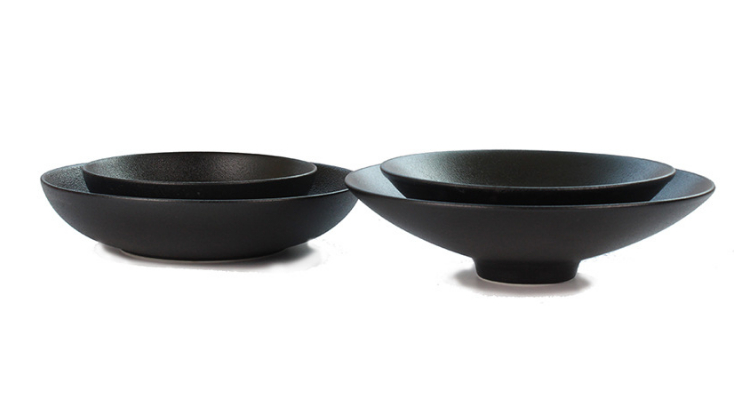 Chinese Black Retro Frosted Large Bowl Wear-Resistant Ramen Bowl Frosted Pointed Bottom Flat Bowl
