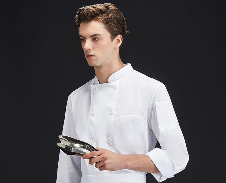 (Instant-Pick Double-Row Cotton Chef Work Clothes Ready Stock) Classic Unisex Double-Row Cotton Long-Sleeved Chef Clothes Restaurant School Cafeteria Back Kitchen Open Work Clothes Black/White M-4XL