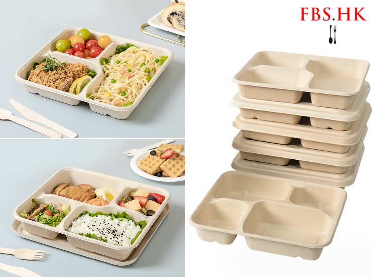 (Eco-friendly Biodegradable Compartmented Paper Pulp Dinner Plates In Stock) Three/Four Compartments For Dine-In And Take-Out Bagasse Pulp Compartmented Dinner Plates 1200ml