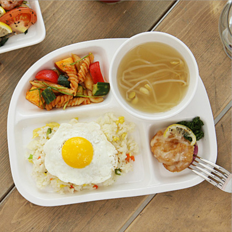 創意陶瓷四格盤兒童早餐分隔盤小吃點心拼盤餐館幼兒園