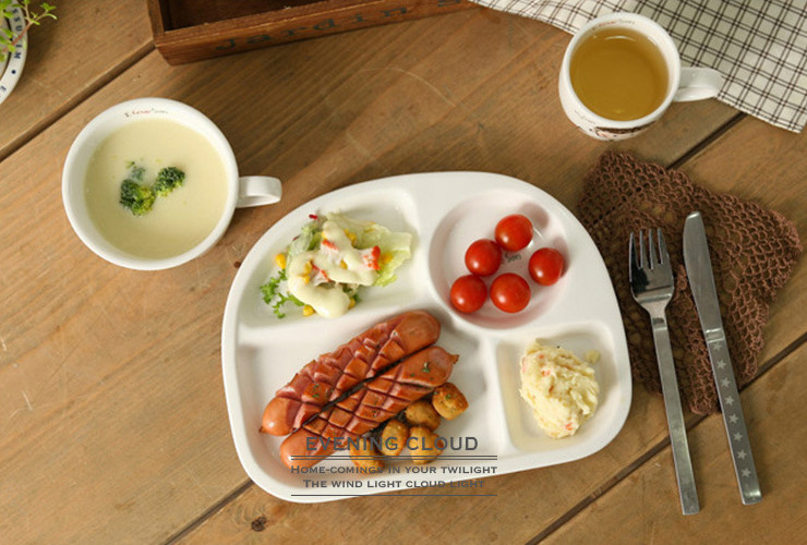 創意陶瓷四格盤兒童早餐分隔盤小吃點心拼盤餐館幼兒園
