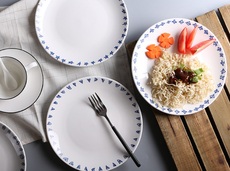创意 手绘陶瓷盘子批发 家用菜盘果盘 中式陶瓷餐具 圆形早餐盘