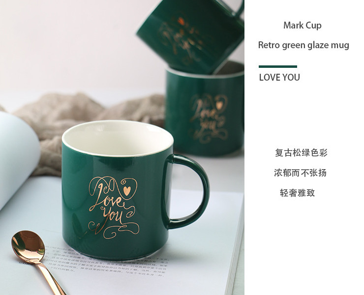 Creative Home Mug Personality Cup Nordic Green Gold Ceramic Office Coffee Cup Love You Mug
