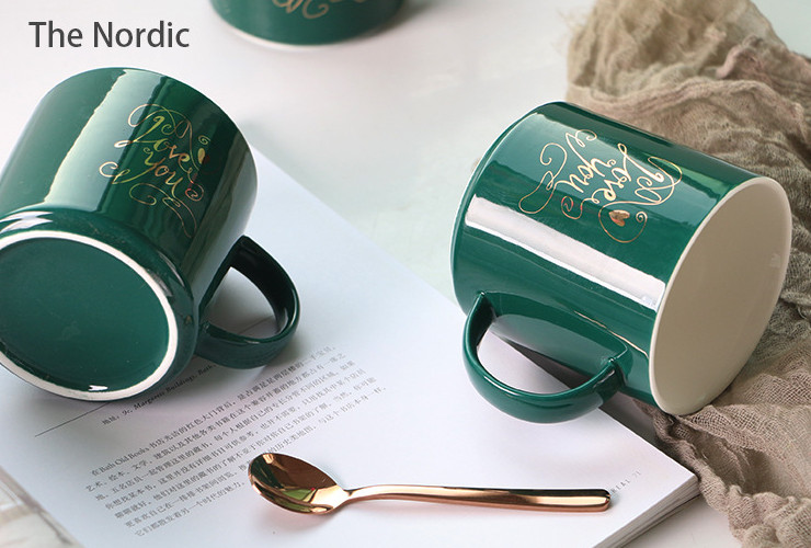 Creative Home Mug Personality Cup Nordic Green Gold Ceramic Office Coffee Cup Love You Mug