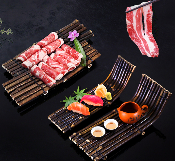 Creative Hot Pot Bamboo Steak On Dinner Plate Tableware Zizhu Boat Sushi Table Elbow Bamboo Porcelain Barbecue Tea Decoration (Multiple Styles & Sizes)