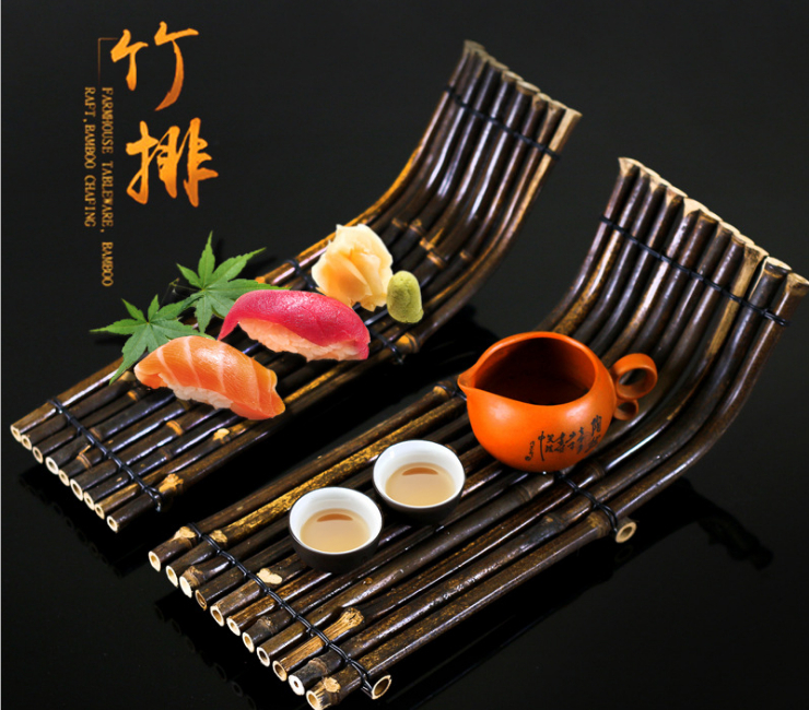 Creative Hot Pot Bamboo Steak On Dinner Plate Tableware Zizhu Boat Sushi Table Elbow Bamboo Porcelain Barbecue Tea Decoration (Multiple Styles & Sizes)