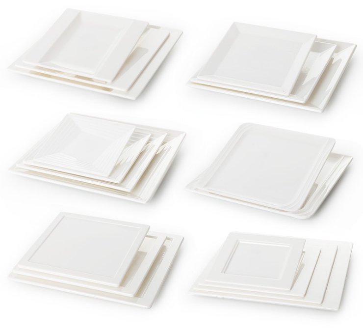 創意酒店西式白色點心盤正方盤平盤仿瓷密胺塑料餐具 (多款多尺寸)