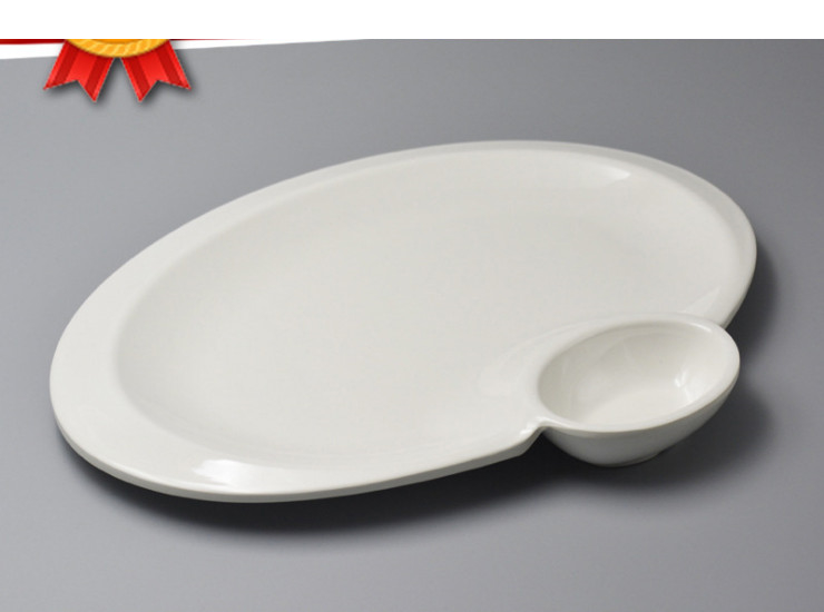 創意塑料餃子盤帶醋碟密胺餐具水餃盤帶味碟仿瓷餐具碟火鍋配菜碟