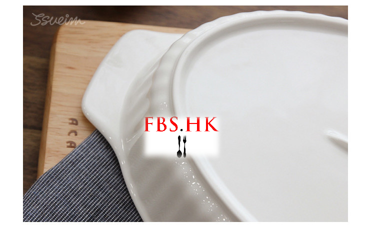 創意純白烘焙西餐具 歐式條紋烤碗簡約橢圓形雙耳焗飯碗