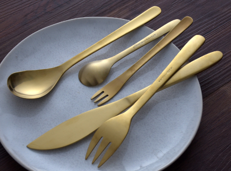 創意柳葉理念金色304不銹鋼刀叉勺西餐具 蛋糕叉咖啡勺