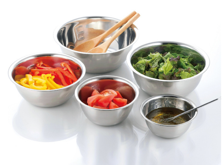 Deepen And Thicken Stainless Steel Seasoning Jar 5-Piece Salad Bowl With Scale Multi-Purpose Bowl Egg Beating Bowl And Vegetable Sink
