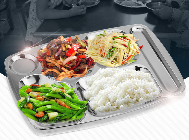Deepen Thick Stainless Steel Fast Food Plate Student Cutlery Set Six Grid Five Grid Four Grid Plate Canteen Dining Grid