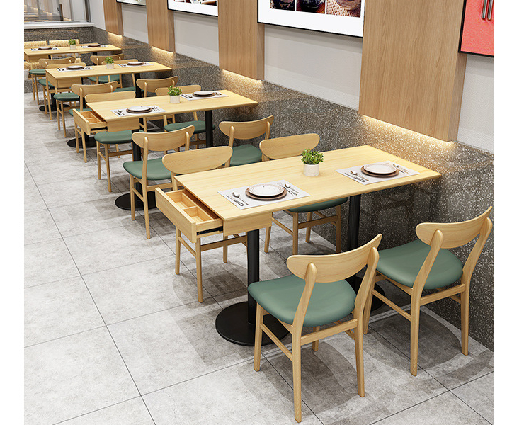 餐饮桌椅组合 咖啡厅自助餐厅面馆餐厅带抽屉桌连锁店 奶茶店桌椅 (运费及安装费另报)