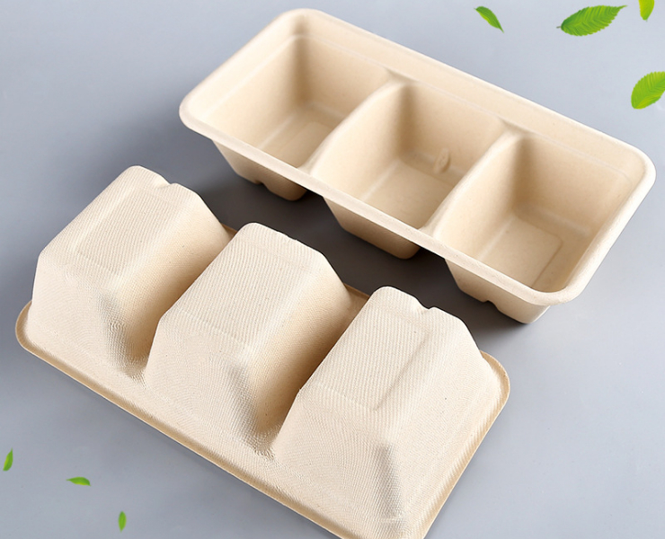(Ready Biodegradable Pulp 3-compartment Meal Box In Stock) (Box/300 Sets) Disposable Biodegradable Straw Straw Pulp Box Takeaway Split-compartment Lunch Box 900ml 3-compartment Salad Salad Sushi Box