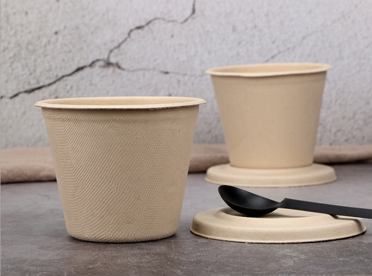 (箱/500套) 一次性碗 纸浆汤杯环保可降解汤碗秸杆浆纸碗带盖 环保可425ml 外卖打包碗 (包运送上门)