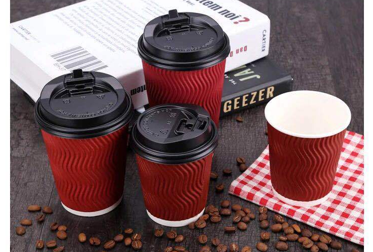 (Ready Red S Pattern Corrugated Paper Cup In Stock) (Box/500 Pcs) Disposable Corrugated Paper Cup Anti-scalding Red S Pattern Paper Cup Coffee Hot Drink Cup 8oz 12oz