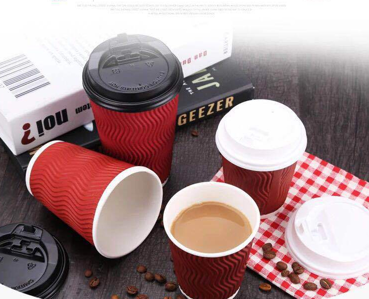 (Ready Red S Pattern Corrugated Paper Cup In Stock) (Box/500 Pcs) Disposable Corrugated Paper Cup Anti-scalding Red S Pattern Paper Cup Coffee Hot Drink Cup 8oz 12oz