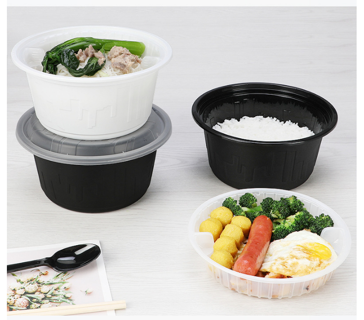 (Box / 150 Sets) Disposable Meal Box Round Plastic Packaging Box Soup Fried Noodles Takeaway Fast Food Lunch Box (Door Delivery Included)