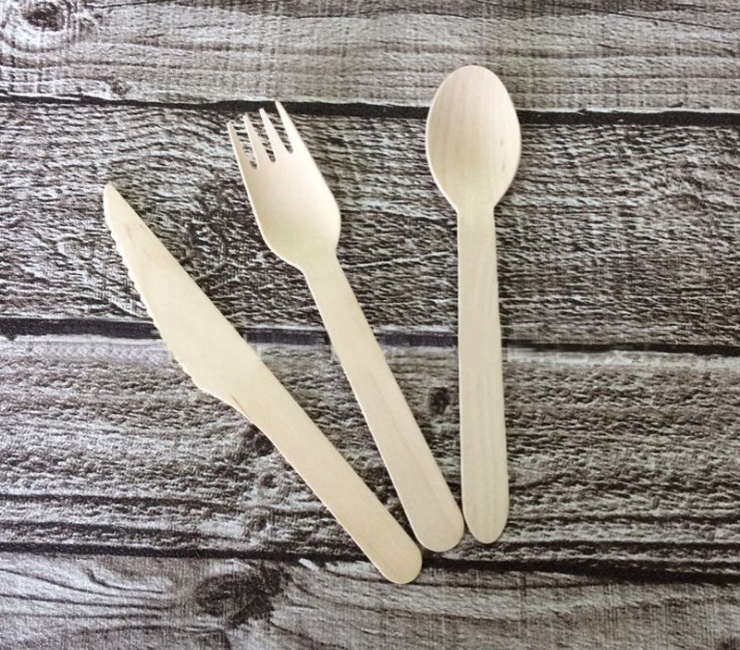 (Instant-Pick Wooden Cutlery Set Ready Stock) (900 Sets/Box) Disposable Takeaway Wooden Cutlery Three-In-One Wooden Cutlery Opp Set