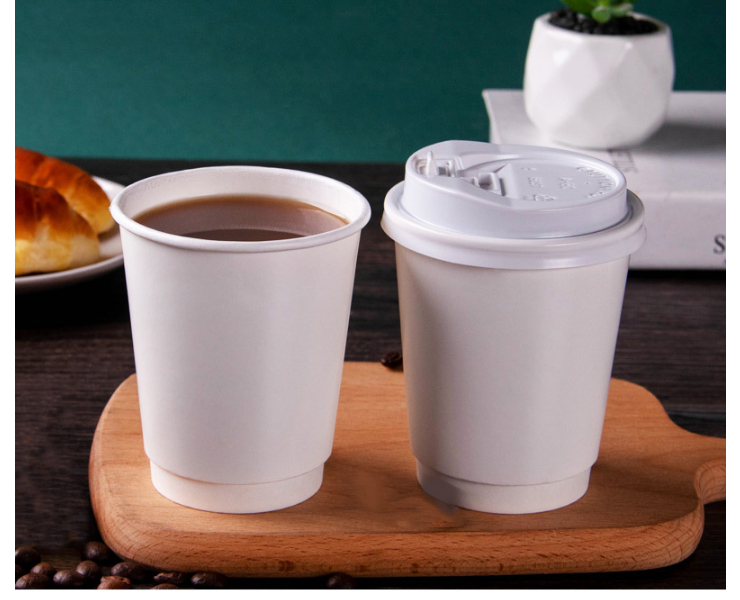 (箱) 双层白纸杯一次性杯子带盖咖啡杯外卖打包杯奶茶 (包运送上门)