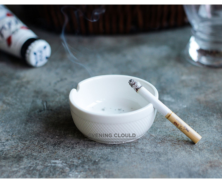 歐式陶瓷純白煙灰缸 簡約精緻強化瓷垃圾缸酒吧