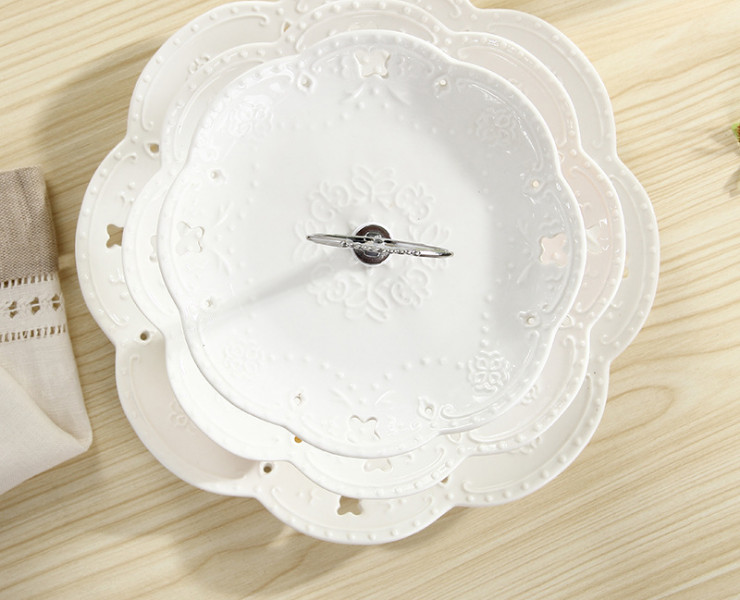 歐式蝴蝶白色浮雕三層盤 水果蛋糕盤 下午茶點心盤 時尚創意婚慶生日