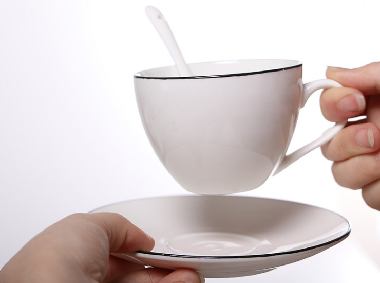 歐式咖啡杯套裝 手繪簡約陶瓷杯 早餐牛奶杯帶勺碟 (三件套)