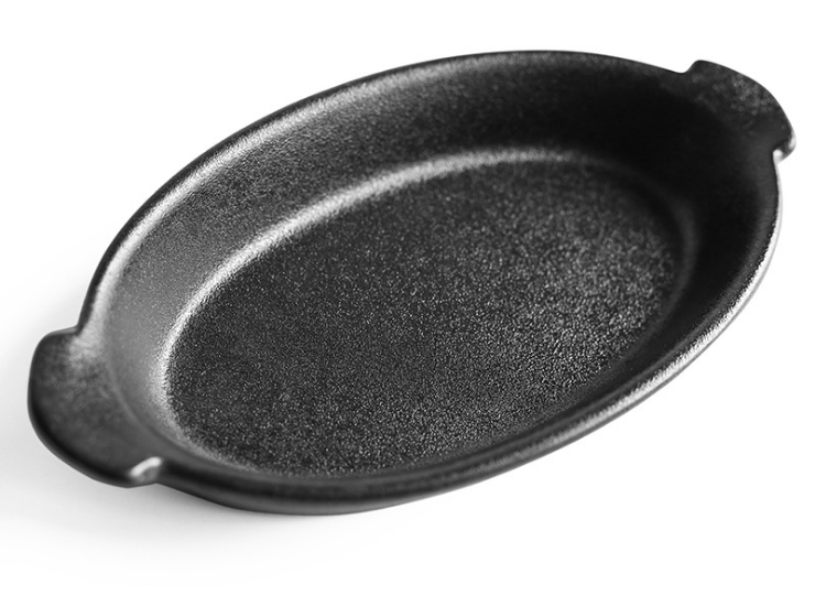 European-Style Black Ceramic Creative Double-Eared Baking Pan Baking Cheese Oval Risotto Rice Plate Western Food Pan Baking Pan