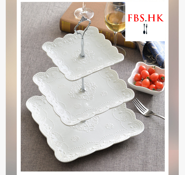 歐式西餐盤浮雕方盤陶瓷水果盤三層點心盤蛋糕盤