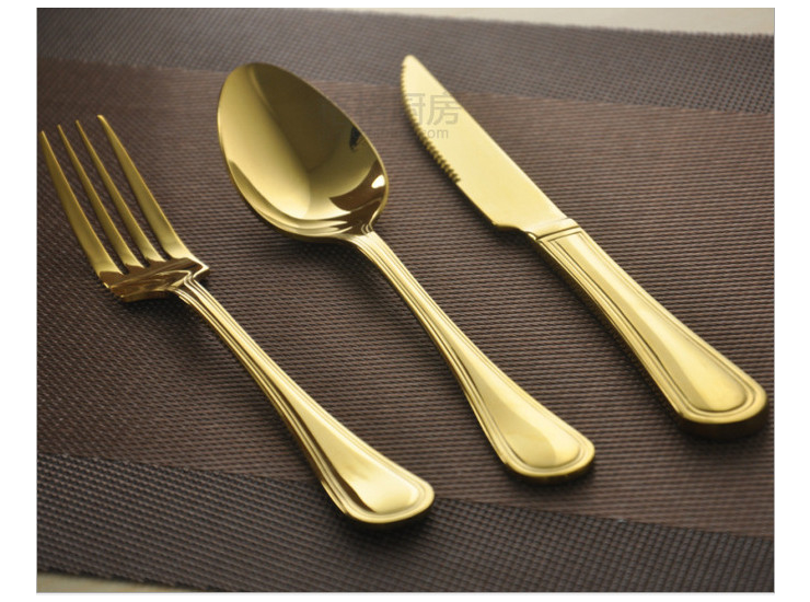 出口迪拜 高档不锈钢镀金西餐餐具 不锈钢刀叉勺