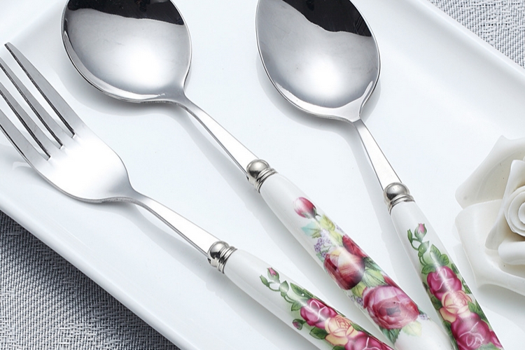 High-class European Westerm Ceramic-handle Tableware Stainless Steel Spoon Soup Spoon Main Fork