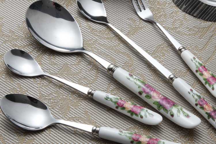 High-class European Westerm Ceramic-handle Tableware Stainless Steel Spoon Ice Spoon Salad Spoon Coffee Spoon Tea (Dessert) Fork
