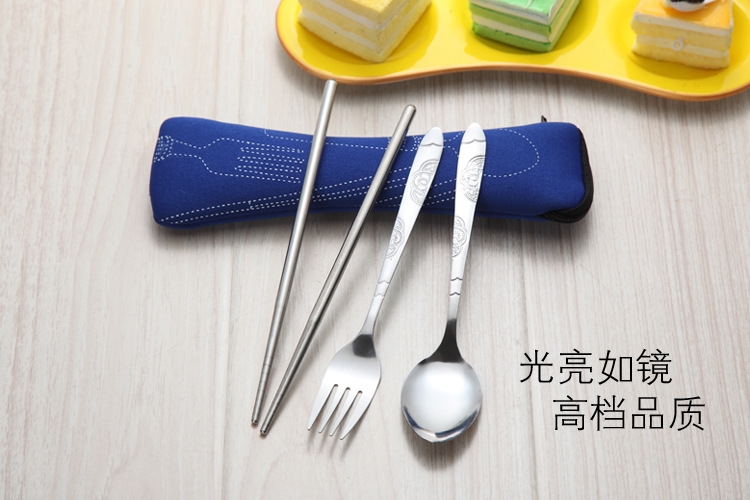 布袋餐具套裝 不銹鋼餐具三件套 筷子 叉子 勺子 禮品 贈品